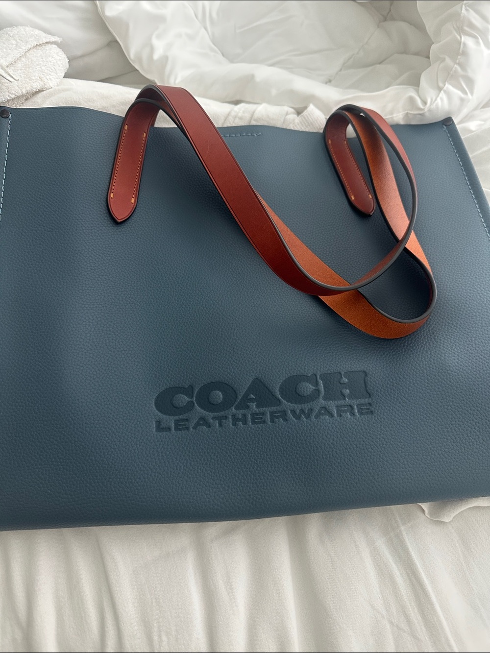 COACH Blue Tote with Brown Straps